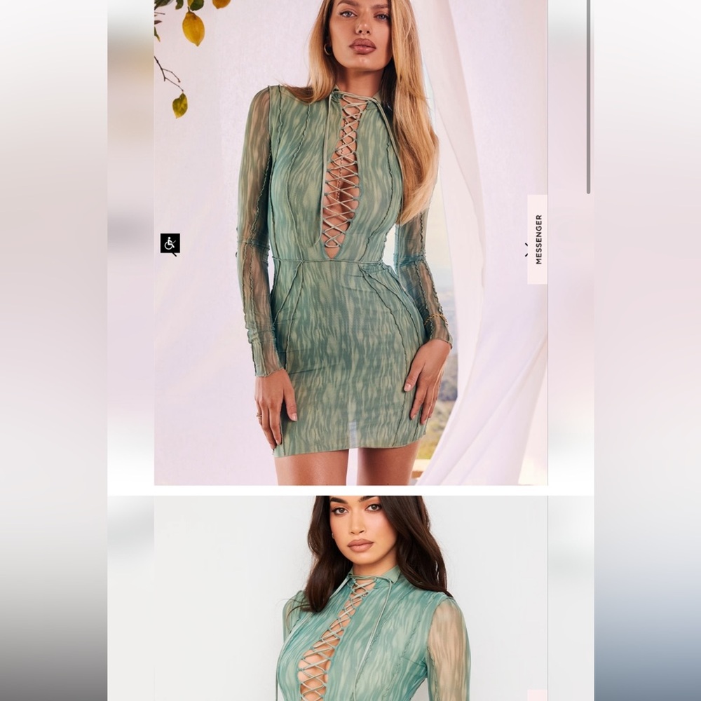 House of CB green lace up dress